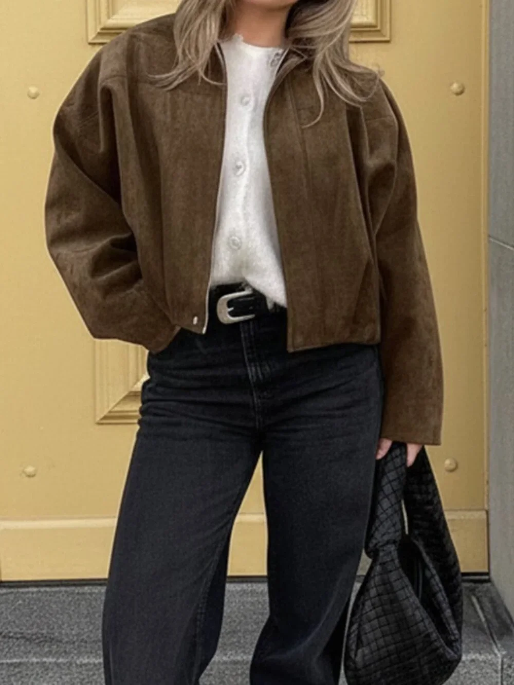 Rust Brown Casual Women's Faux Suede Long Sleeve Military Jacket